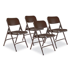 National Public Seating 200 Series Premium All-Steel Double Hinge Folding Chair, Supports 500 lb, 17.25 in Seat Ht, Brown, 4/CT
