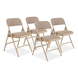 National Public Seating 2200 Series Deluxe Fabric Upholstered Dual-Hinge Premium Folding Chair, Supports 500lb, Cafe Beige,4/CT