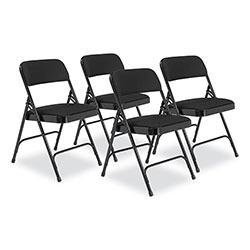 National Public Seating 2200 Series Fabric Dual-Hinge Folding Chair, Supports 500 lb, Midnight Black Seat/Back, Black Base,4/CT