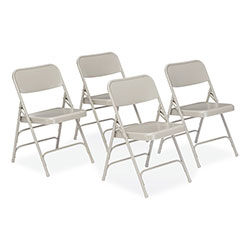 National Public Seating 300 Series Deluxe All-Steel Triple Brace Folding Chair, Supports 480 lb, 17.25 in Seat Height, Gray, 4/CT