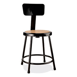 National Public Seating 6200 Series 18 in Heavy Duty Stool w/Backrest, Supports 500 lb, 33 in Seat Ht, Brown Seat, Black Back/Base