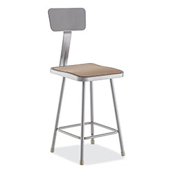 National Public Seating 6300 Series HD Square Seat Stool w/Backrest, Supports 500 lb, 23.25 in Seat Ht, Brown Seat,Gray Back/Base