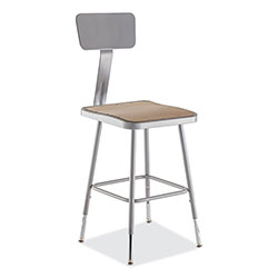 National Public Seating 6300 Series Height Adj HD Square Seat Steel Stool w/Back, Supports 500 lb, 18 in-26 in Seat Ht, Brown/Gray