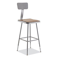 National Public Seating 6300 Series Height Adj HD Square Seat Stool w/Back, Supports 500 lb, 23.75 in-31.75 in Seat Ht, Brown/Gray