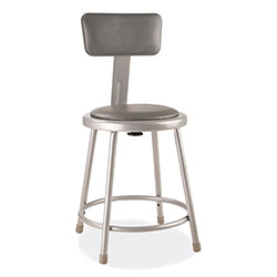 National Public Seating 6400 Series Heavy Duty Vinyl Padded Stool w/Backrest, Supports 300 lb, 18 in Seat Ht, Gray Seat/Back/Base
