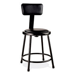 National Public Seating 6400 Series Heavy Duty Vinyl Padded Stool w/Backrest, Supports 300lb, 18 in Seat Ht, Black Seat/Back/Base