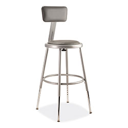 National Public Seating 6400 Series Height Adjustable Heavy Duty Padded Stool w/Backrest, Supports 300lb, 19 in-27 in Seat Ht, Gray
