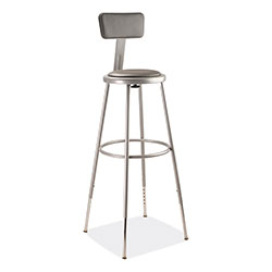 National Public Seating 6400 Series Height Adjustable Heavy Duty Padded Stool w/Backrest, Supports 300lb, 32 in-39 in Seat Ht, Gray