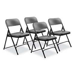 National Public Seating 800 Series Plastic Folding Chair, Supports 500 lb, 18 in Seat Ht, Charcoal Seat/Back, Black Base, 4/CT