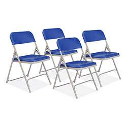 National Public Seating 800 Series Premium Plastic Folding Chair, Supports 500 lb, 18 in Seat Ht, Blue Seat/Back, Gray Base, 4/CT