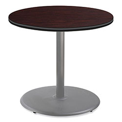 National Public Seating Cafe Table, 36 in Diameter x 30h, Round Top/Base, Mahogany Top, Gray Base