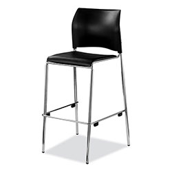 National Public Seating Cafetorium Bar Height Stool, Padded Seat/Back, Supports 500lb, 31 in Seat Ht, Black Seat/Back,Chrome Base
