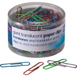 Officemate Giant Vinyl Translucent Paper Clips, Assorted Colors