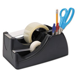 Officemate Recycled 2-in-1 Heavy Duty Tape Dispenser, 1 in and 3 in Cores, Black