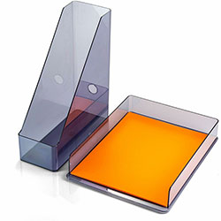 Officemate Recycled Letter Tray & File Desktop Set, Desktop, Front Loading, Durable, Sturdy, Translucent Gray, Plastic