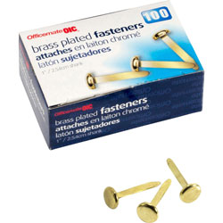 Officemate Roundhead Fastener, 1" Shank, 3/8" Head, Brass Plated