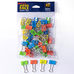 Officemate Smiling Faces Binder Clips - Small - 2.9 in Length x 0.8 in Width - 0.38 in Size Capacity - Foldable, Removable Handle - 42 / Bag - Green, Red, White, Yellow