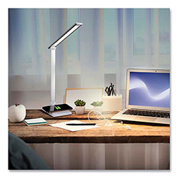 OttLite Wellness Series Entice LED Desk Lamp with Wireless Charging, Silver Arm, 11 in to 22 in High, White