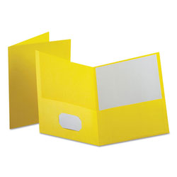 Oxford Leatherette Two Pocket Portfolio, 8 1/2 in x 11 in, Yellow, 10/PK
