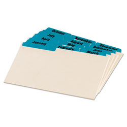 Oxford Manila Index Card Guides with Laminated Tabs, 1/3-Cut Top Tab, January to December, 4 x 6, Manila, 12/Set