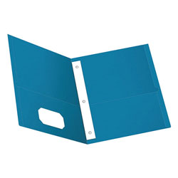 Oxford Twin-Pocket Folders with 3 Fasteners, Letter, 1/2 in Capacity, Light Blue, 25/Box