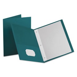 Oxford Twin-Pocket Folders with 3 Fasteners, Letter, 1/2 in Capacity, Teal, 25/Box