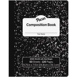 Pacon Composition Book, 3/8 in W-Rld, 60 Sheets, 72/CT, Black