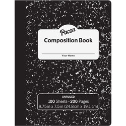 Pacon Composition Book, Unruled, 7-1/2' x 9-3/4 in, 48/CT, Black