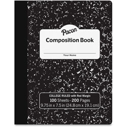 Pacon Compostion Book, 9-3/4 in x 7-1/2 in, Rld, Hrd-Cvr, 100 Sheets, BKME