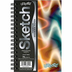 Pacon Fashion Sketch Book, 75 Pages, 9 in x 6 in, Neon Neon Abstract Cover, Acid-free, Perforated, Durable