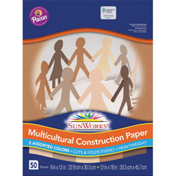 Pacon Multicultural Construction Paper, 9 x 12, 10 Skintone Hues, 50 Sheets/pack (PAC9509)