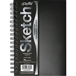 Pacon Poly Cover Sketch Book - 75 Sheets - Spiral - 70 lb Basis Weight9 in x 6 in - Black Cover