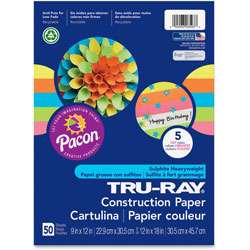 Pacon Sulphite Construction Paper, 12 in x 18 in, 50SH/PK, Ast