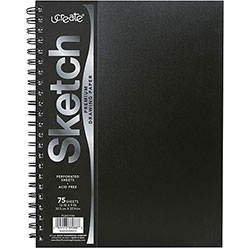 Pacon UCreate Poly Cover Sketch Book, 43 lb Cover Paper Stock, Black Cover, 75 Sheets per Book, 12 x 9 Sheets