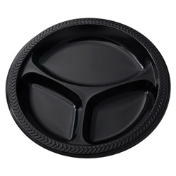 Pactiv 10 in 3-Compartment Plastic Plate, Black