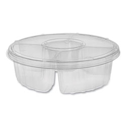 Pactiv Dip Cup Platter, 4-Compartment, 10 in dia, 64 oz, Clear, 100/Carton