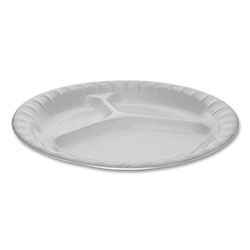 Pactiv Laminated Foam Dinnerware, 3-Compartment Plate, 8.88 in Diameter, White, 500/Carton