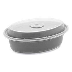 Pactiv Newspring VERSAtainer Microwavable Containers, Oval, 16 oz, 6.8 x 4.8 x 1.9, Black/Clear, Plastic, 150/Carton
