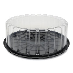 Pactiv Round ShowCake 2-Part Cake Container, Shallow 9 in Cake Container, 9 in Diameter x 3.38 inh, Clear/Black, 90/Carton