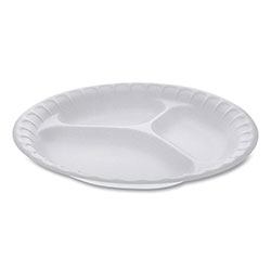 Pactiv Unlaminated Foam Dinnerware, 3-Compartment Plate, 9 in Diameter, White, 500/Carton