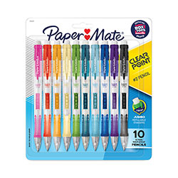 Papermate® Clear Point Mechanical Pencil, 0.7 mm, HB (#2), Black Lead, Assorted Barrel Colors, 10/Pack