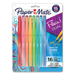 Papermate® Flair Duo Felt Tip Porous Point Pen, Stick, Medium 0.7 mm, Assorted Ink and Barrel Colors, 16/Pack