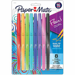 Papermate® Flair Duo Pens, Medium Pen Point, 0.7 mm Pen Point Size, Assorted, 8/Pack
