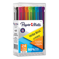 Papermate® Write Bros Mechanical Pencil, 0.7 mm, HB (#2), Black Lead, Black Barrel with Assorted Clip Colors, 24/Box