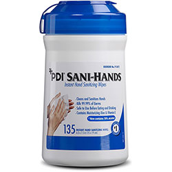 PDI Healthcare Sani-Hands Instant Hand Sanitizing Wipes - 6 in x 7.50 in - White - Hygienic, Moisturizing - For Hand, Residential - 135 Per Canister - 12 / Carton