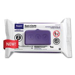 Sani Professional Super Sani-Cloth Germicidal Disposable Wipes, Large, 8.2 x 9.8, Unscented, White, 80/Pack
