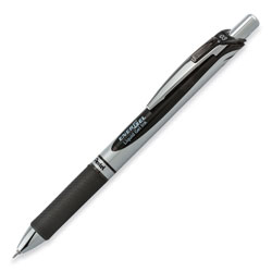 Pentel EnerGel RTX Gel Pen, Retractable, Extra-Fine 0.3 mm, Black Ink, Black/Silver Barrel, Dozen