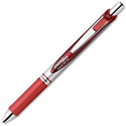 Pentel Gel Pen, Retractable, Metal Tip, .7mm, 12/BX, Red Barrel/Ink