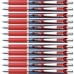 Pentel Gel Pen, Retractable/Refillable, Needle Tip, 0.5mm, 12/BX, Red Ink