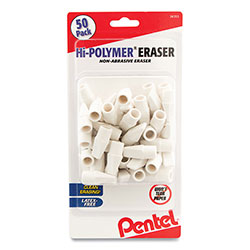 Pentel Hi-Polymer Cap Eraser, For Pencil Marks, White, 50/Pack